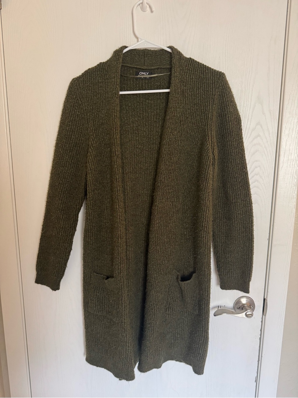 ONLY Olive-Style Open Front Knit Cardigan in Deep Green